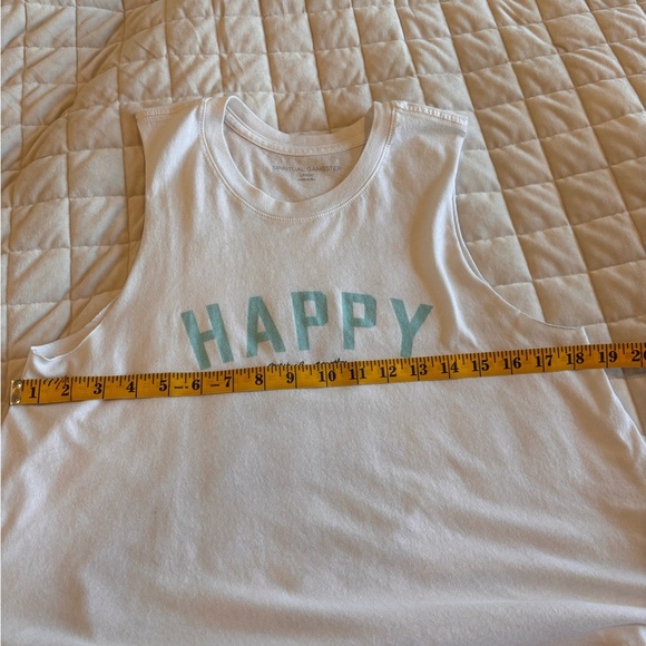 Spiritual Gangster Blue and White Sleeveless Crop Tee - Picture 6 of 6